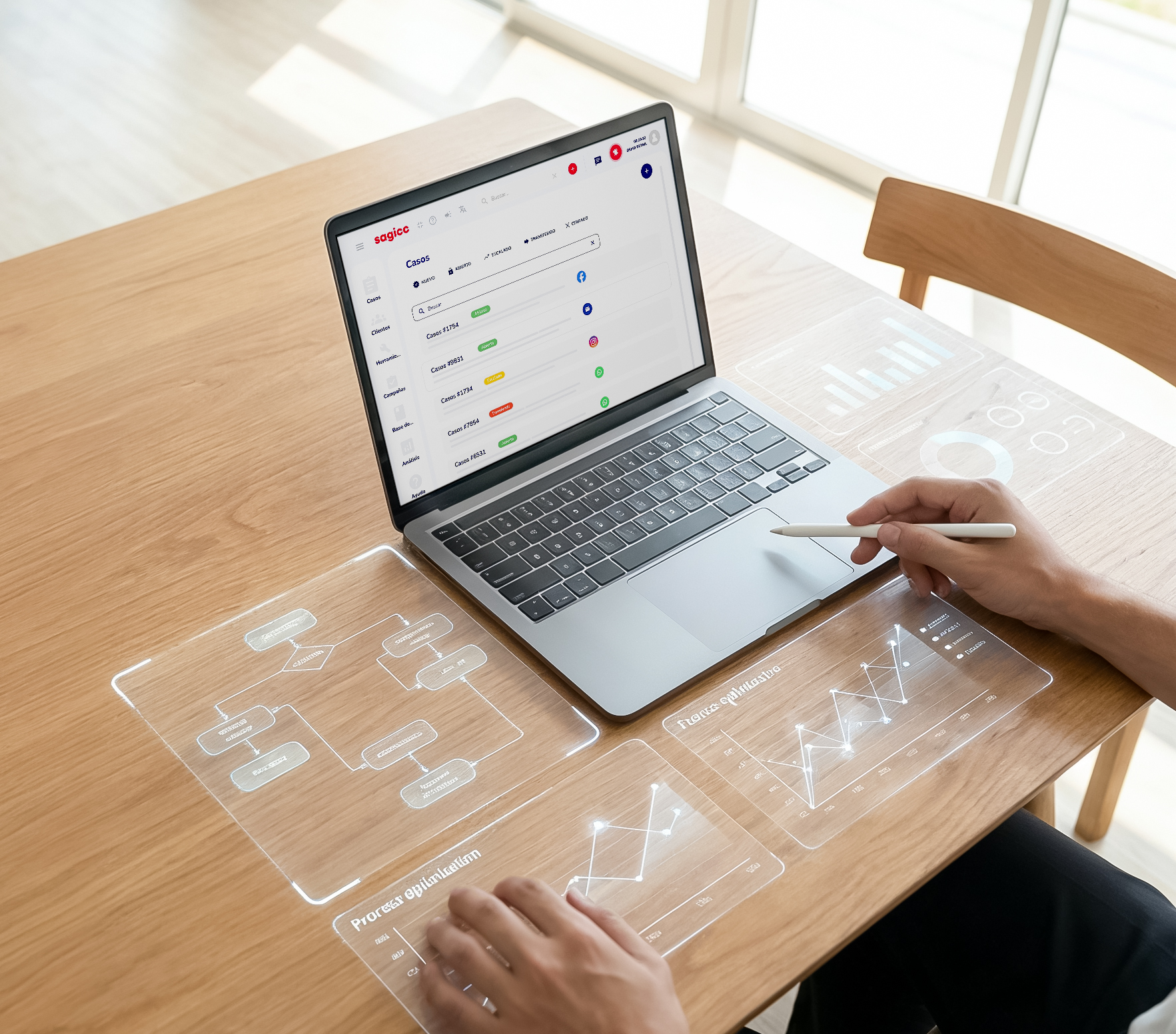 Persona analizando gráficos de datos en una tablet en una oficina moderna